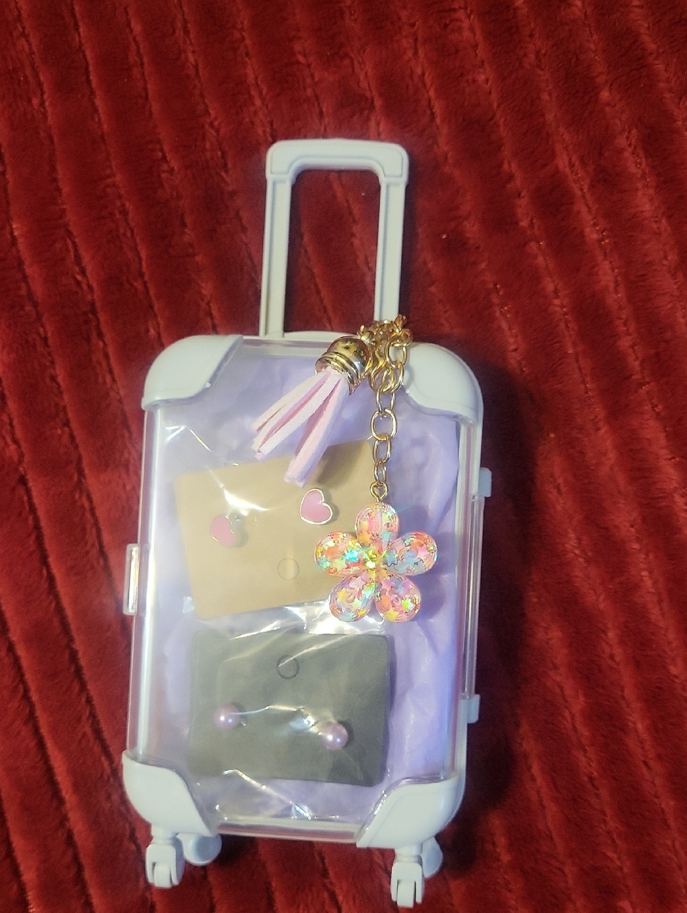 Clear Mini Luggage Jewelry Case with Flower Charm